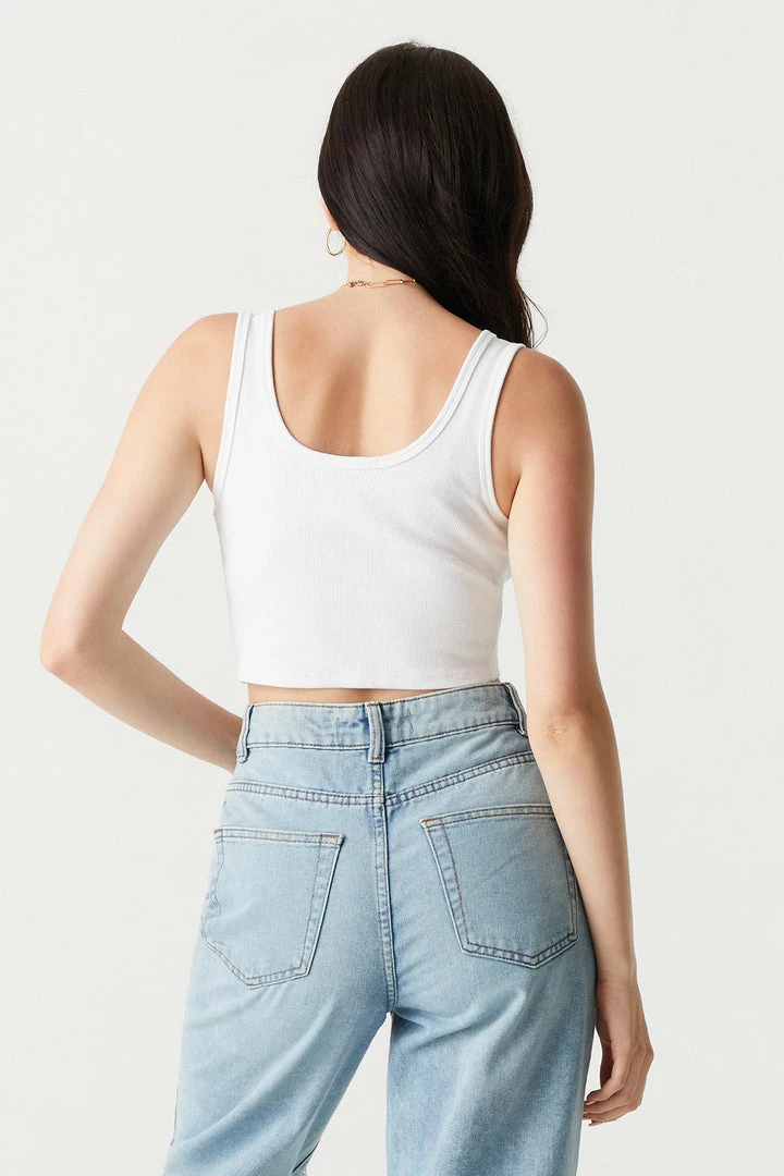 Stitches Ladies Ribbed Notch Neck Cropped Tank Top 2 Stitches Ladies Ribbed Notch Neck Cropped Tank Top