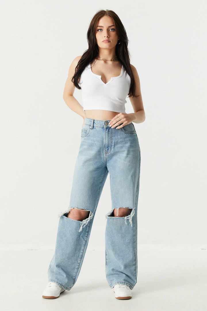 Stitches Ladies Ribbed Notch Neck Cropped Tank Top 3 Stitches Ladies Ribbed Notch Neck Cropped Tank Top