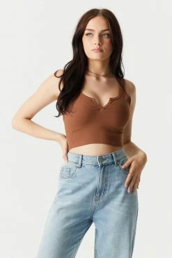 Stitches Ladies Ribbed Notch Neck Cropped Tank Top 42 Stitches Ladies Ribbed Notch Neck Cropped Tank Top