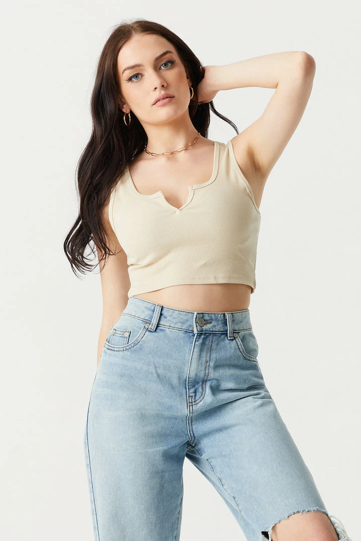 Stitches Ladies Ribbed Notch Neck Cropped Tank Top 13 Stitches Ladies Ribbed Notch Neck Cropped Tank Top