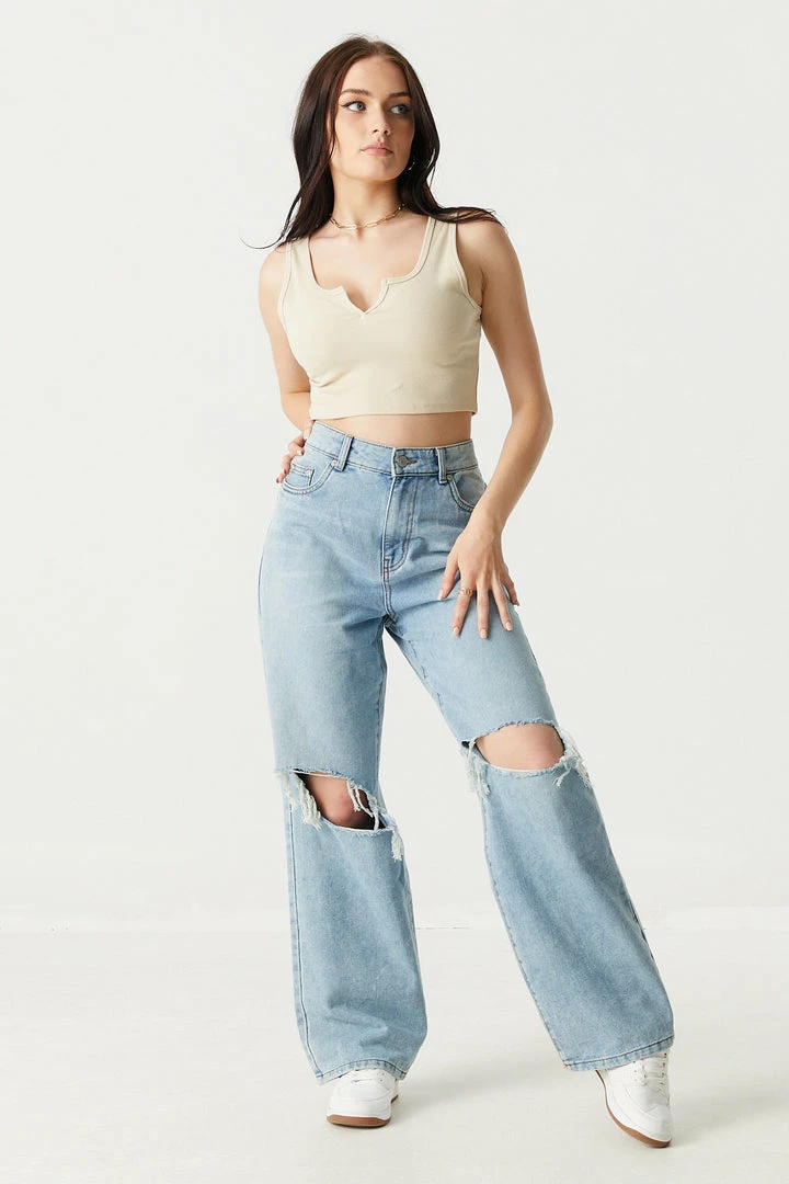 Stitches Ladies Ribbed Notch Neck Cropped Tank Top 15 Stitches Ladies Ribbed Notch Neck Cropped Tank Top