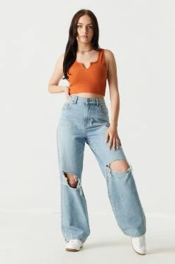 Stitches Ladies Ribbed Notch Neck Cropped Tank Top 29 Stitches Ladies Ribbed Notch Neck Cropped Tank Top