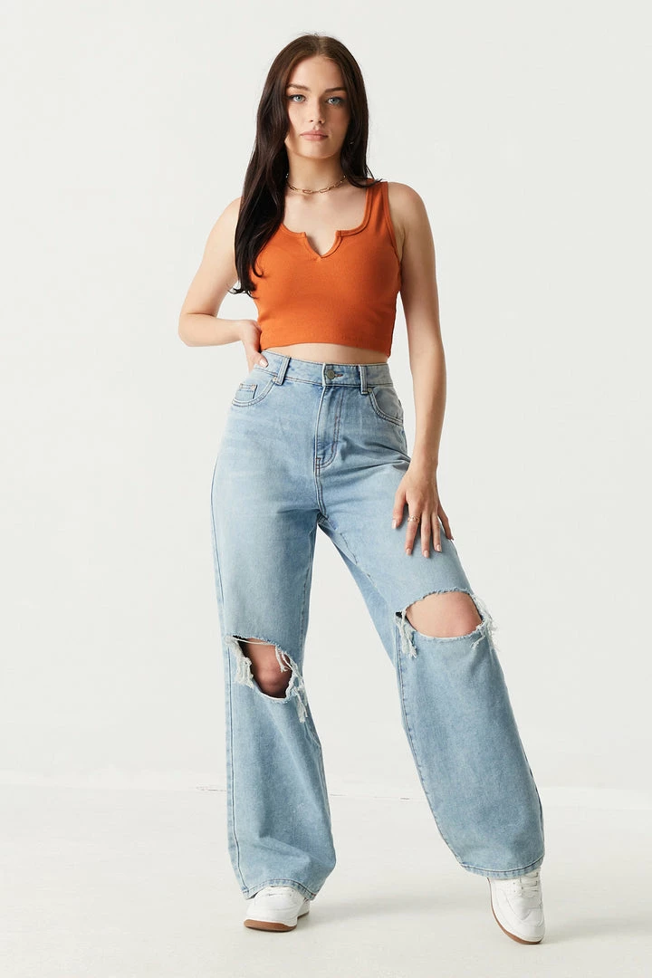 Stitches Ladies Ribbed Notch Neck Cropped Tank Top 6 Stitches Ladies Ribbed Notch Neck Cropped Tank Top