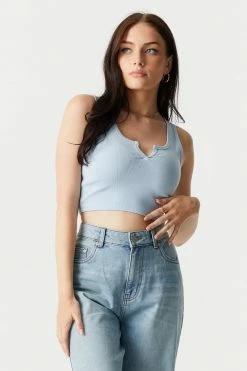 Stitches Ladies Ribbed Notch Neck Cropped Tank Top 33 Stitches Ladies Ribbed Notch Neck Cropped Tank Top