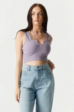 Stitches Ladies Ribbed Notch Neck Cropped Tank Top 30 Stitches Ladies Ribbed Notch Neck Cropped Tank Top