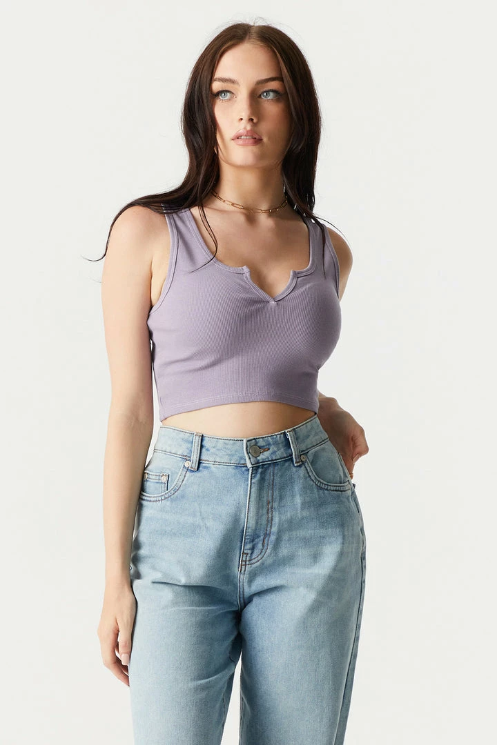 Stitches Ladies Ribbed Notch Neck Cropped Tank Top 7 Stitches Ladies Ribbed Notch Neck Cropped Tank Top