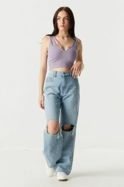 Stitches Ladies Ribbed Notch Neck Cropped Tank Top 32 Stitches Ladies Ribbed Notch Neck Cropped Tank Top