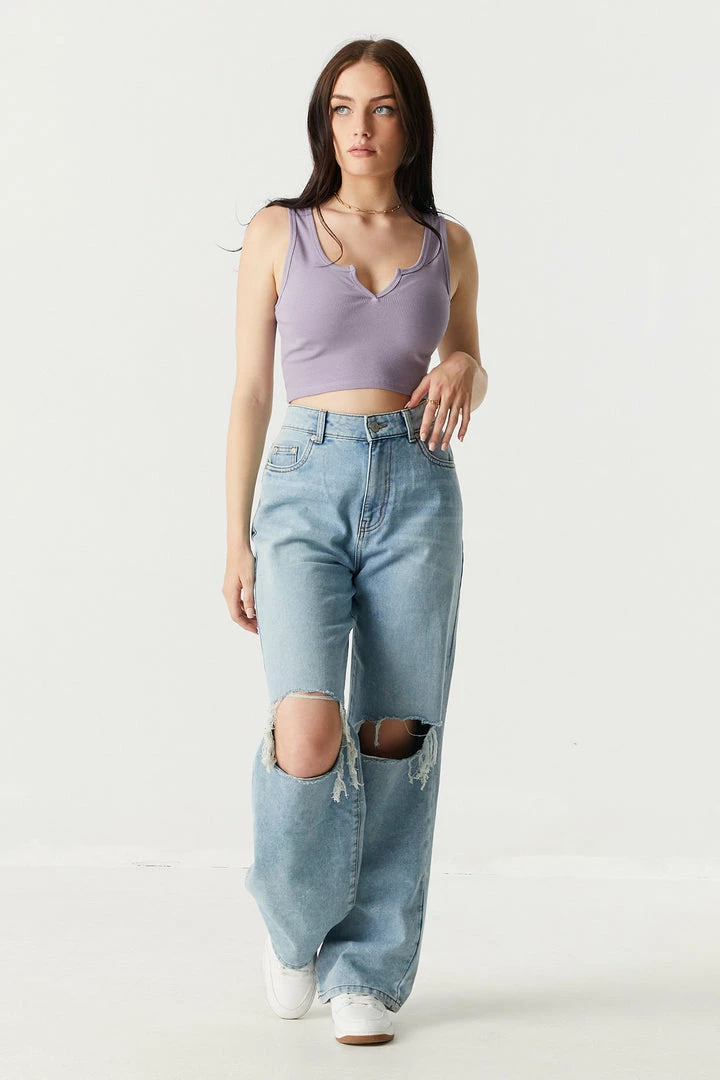 Stitches Ladies Ribbed Notch Neck Cropped Tank Top 9 Stitches Ladies Ribbed Notch Neck Cropped Tank Top