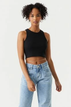 Stitches Ladies Ribbed High Neck Cropped Tank Top Tops