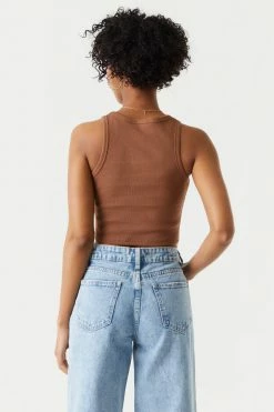 Stitches Ladies Ribbed High Neck Cropped Tank Top Tops