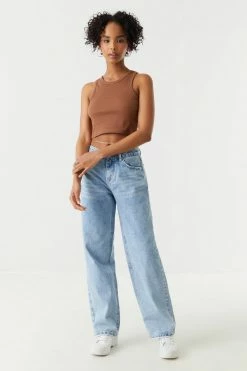 Stitches Ladies Ribbed High Neck Cropped Tank Top Tops