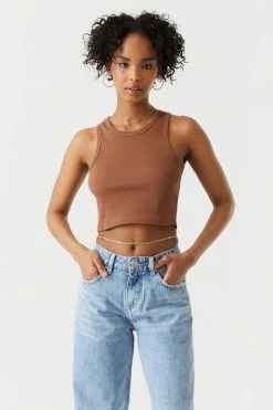 Stitches Ladies Ribbed High Neck Cropped Tank Top Tops