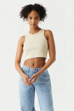 Stitches Ladies Ribbed High Neck Cropped Tank Top Tops