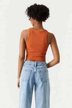 Stitches Ladies Ribbed High Neck Cropped Tank Top Tops