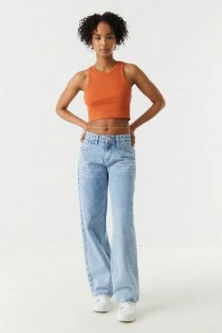 Stitches Ladies Ribbed High Neck Cropped Tank Top Tops