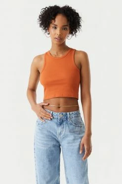 Stitches Ladies Ribbed High Neck Cropped Tank Top Tops