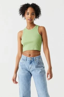 Stitches Ladies Ribbed High Neck Cropped Tank Top Tops