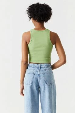 Stitches Ladies Ribbed High Neck Cropped Tank Top Tops