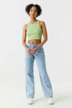 Stitches Ladies Ribbed High Neck Cropped Tank Top Tops