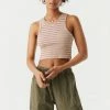 Stitches Ladies Ribbed Striped High Neck Cropped Tank Top Tops