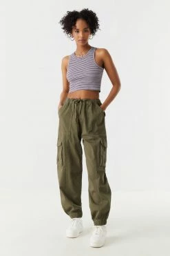 Stitches Ladies Ribbed Striped High Neck Cropped Tank Top Tops