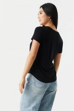 Stitches Ladies Tops Relaxed Pocket V-Neck T-Shirt