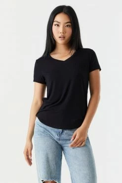 Stitches Ladies Tops Relaxed Pocket V-Neck T-Shirt