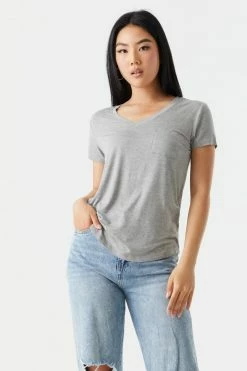 Stitches Ladies Tops Relaxed Pocket V-Neck T-Shirt