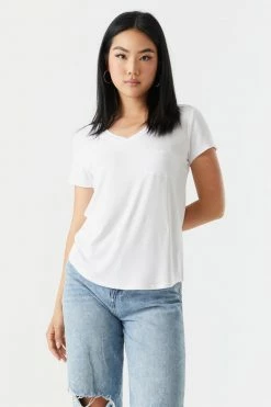 Stitches Ladies Tops Relaxed Pocket V-Neck T-Shirt