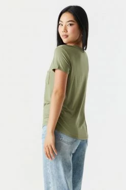 Stitches Ladies Tops Relaxed Pocket V-Neck T-Shirt