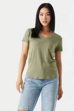 Stitches Ladies Tops Relaxed Pocket V-Neck T-Shirt