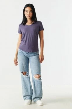 Stitches Ladies Tops Relaxed Pocket V-Neck T-Shirt