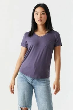 Stitches Ladies Tops Relaxed Pocket V-Neck T-Shirt