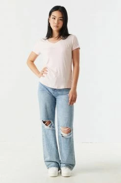 Stitches Ladies Tops Relaxed Pocket V-Neck T-Shirt