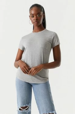 Stitches Ladies Chest Pocket Relaxed Crew Neck T-Shirt Tops