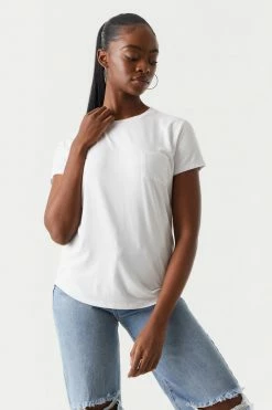 Stitches Ladies Chest Pocket Relaxed Crew Neck T-Shirt Tops