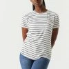 Stitches Ladies Tops Striped Chest Pocket Relaxed Crew Neck T-Shirt