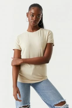 Stitches Ladies Chest Pocket Relaxed Crew Neck T-Shirt Tops