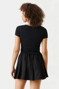 Stitches Ladies Ribbed Lace Trim Cropped T-Shirt 19 Stitches Ladies Ribbed Lace Trim Cropped T-Shirt