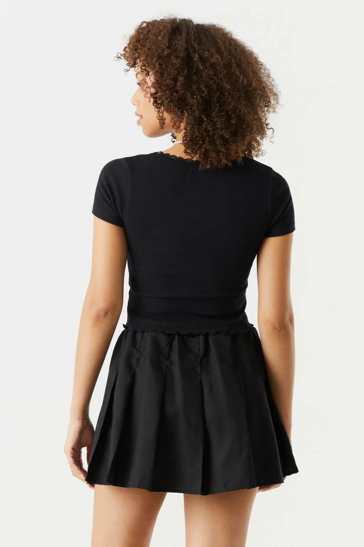 Stitches Ladies Ribbed Lace Trim Cropped T-Shirt 5 Stitches Ladies Ribbed Lace Trim Cropped T-Shirt