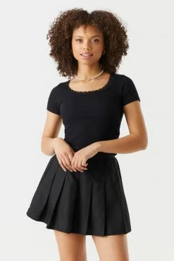 Stitches Ladies Ribbed Lace Trim Cropped T-Shirt 18 Stitches Ladies Ribbed Lace Trim Cropped T-Shirt