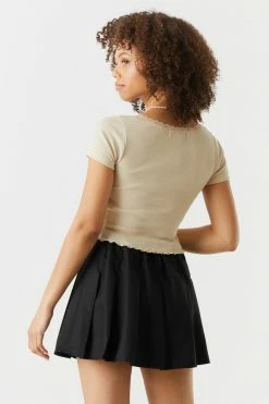 Stitches Ladies Ribbed Lace Trim Cropped T-Shirt 22 Stitches Ladies Ribbed Lace Trim Cropped T-Shirt