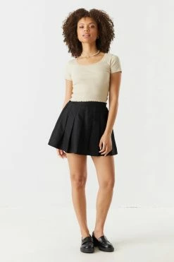 Stitches Ladies Ribbed Lace Trim Cropped T-Shirt 23 Stitches Ladies Ribbed Lace Trim Cropped T-Shirt