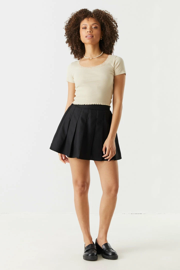 Stitches Ladies Ribbed Lace Trim Cropped T-Shirt 9 Stitches Ladies Ribbed Lace Trim Cropped T-Shirt