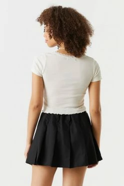 Stitches Ladies Ribbed Lace Trim Cropped T-Shirt 25 Stitches Ladies Ribbed Lace Trim Cropped T-Shirt