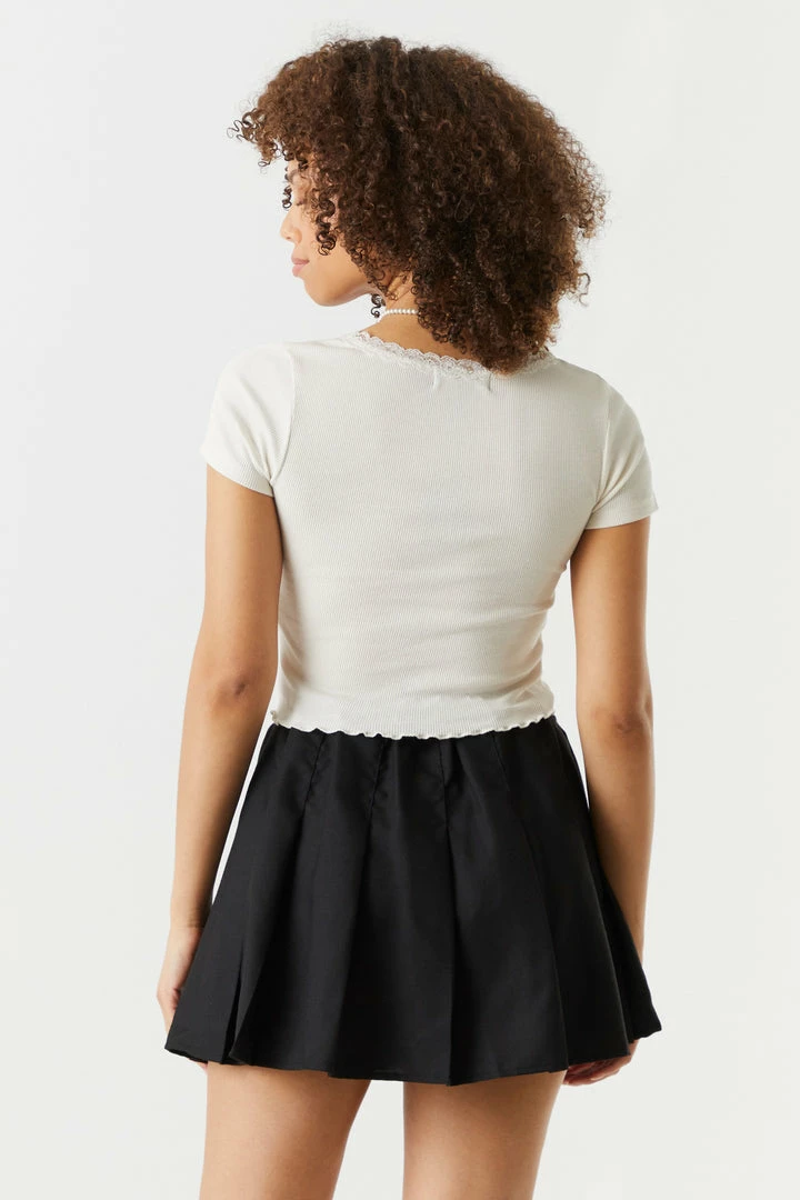 Stitches Ladies Ribbed Lace Trim Cropped T-Shirt 11 Stitches Ladies Ribbed Lace Trim Cropped T-Shirt