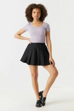 Stitches Ladies Ribbed Lace Trim Cropped T-Shirt 17 Stitches Ladies Ribbed Lace Trim Cropped T-Shirt