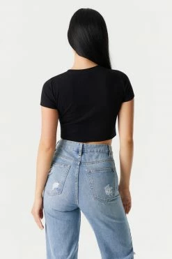 Stitches Ladies Ribbed Crop Crew Neck T-Shirt Tops 28 Stitches Ladies Ribbed Crop Crew Neck T-Shirt Tops