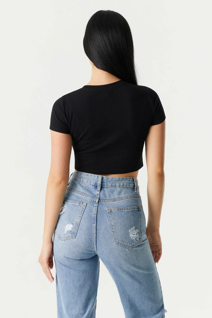 Stitches Ladies Ribbed Crop Crew Neck T-Shirt Tops 8 Stitches Ladies Ribbed Crop Crew Neck T-Shirt Tops