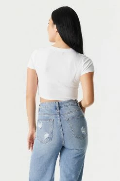 Stitches Ladies Ribbed Crop Crew Neck T-Shirt Tops 31 Stitches Ladies Ribbed Crop Crew Neck T-Shirt Tops